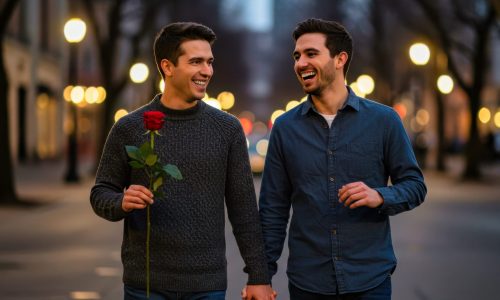 Zwei Personen Hand-in-Hand mit Rose